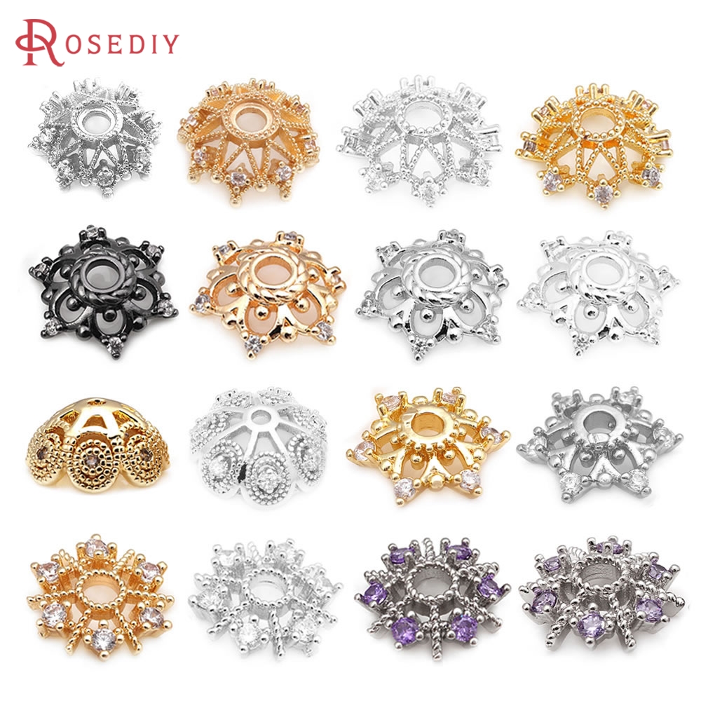 Flower Supply - 18K ゴールドカラー真鍮とジルコンフラワービーズキャップ高品質ジュエリー作成用品ネックレスイヤリングアクセサリー女性用