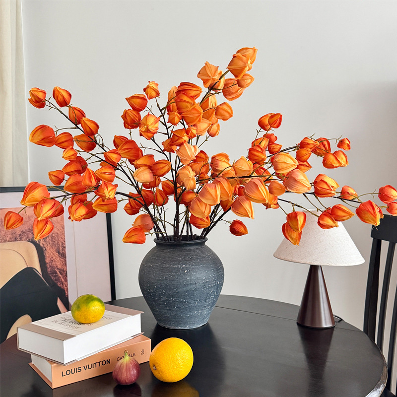 Florist Supply Vases - 人工1mランタンフラワーブランチ ウェディングフラワー素材 パーティーイベント用品 寝室テーブル花瓶装飾 写真撮影用小道具