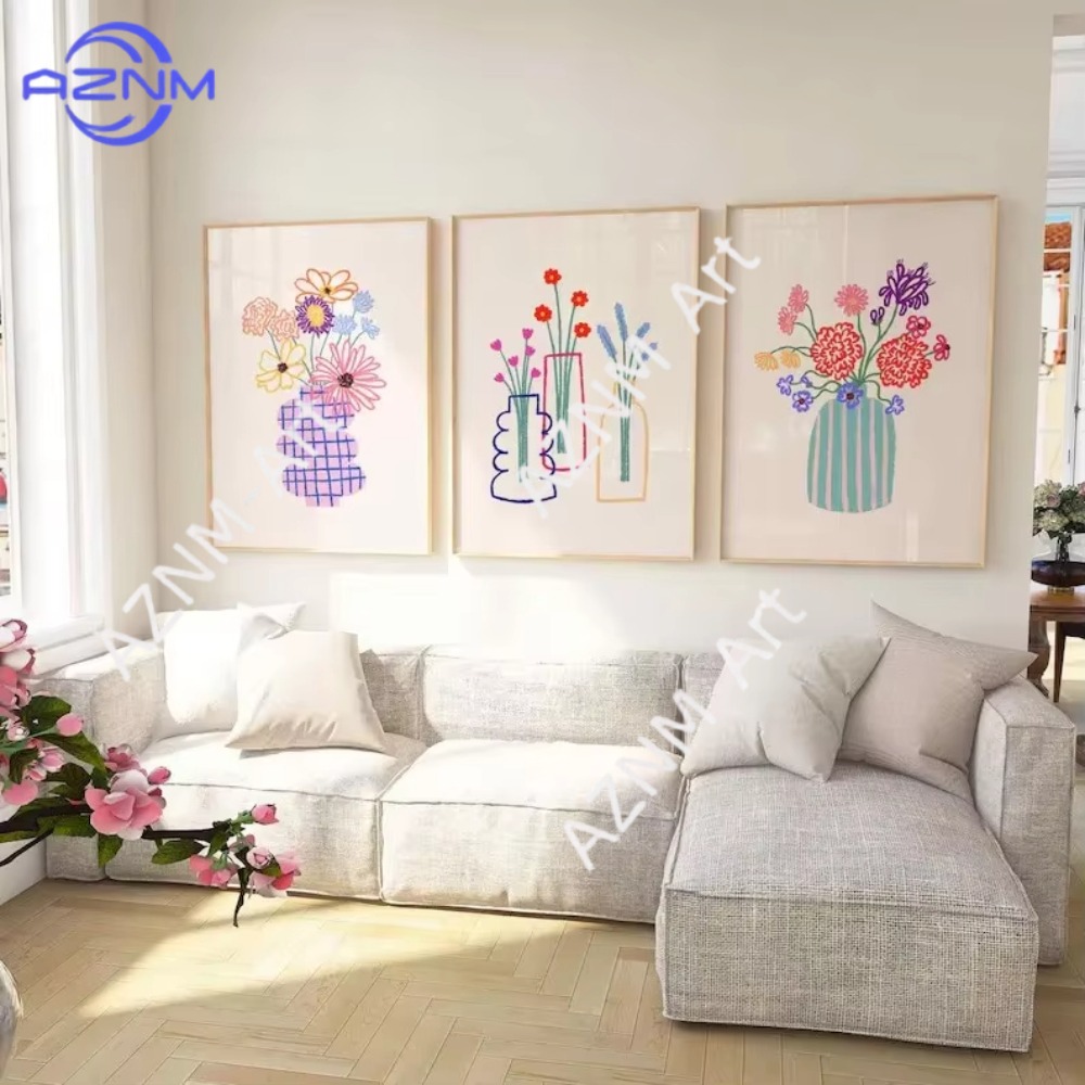 Florist Supply Vases - 1/3 個抽象花瓶パステル花束ポスターレトロフラワーマーケットキャンバス絵画壁アート部屋の家の装飾用
