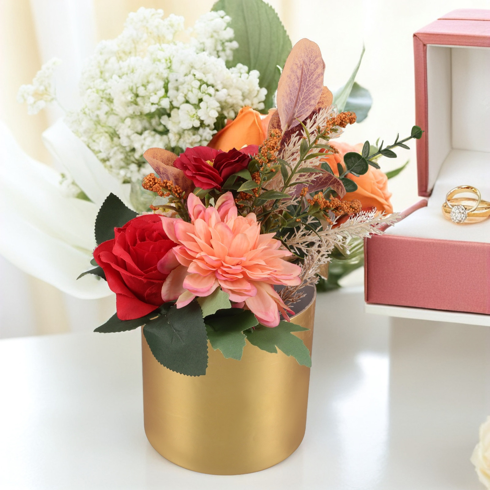 Bouquet Holder Foam - エレガントな丸型花柄ボックス コンパクトなフラワーアレンジメントホルダー 結婚式 誕生日 プレゼントに最適 洗練されたデザイン