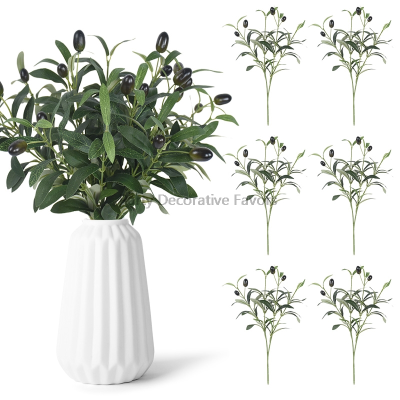 Florist Supply Vases - 1/3/5 個人工植物偽フルーツオリーブの葉木の枝家庭菜園花瓶の装飾ウェディングブーケシルクフラワー