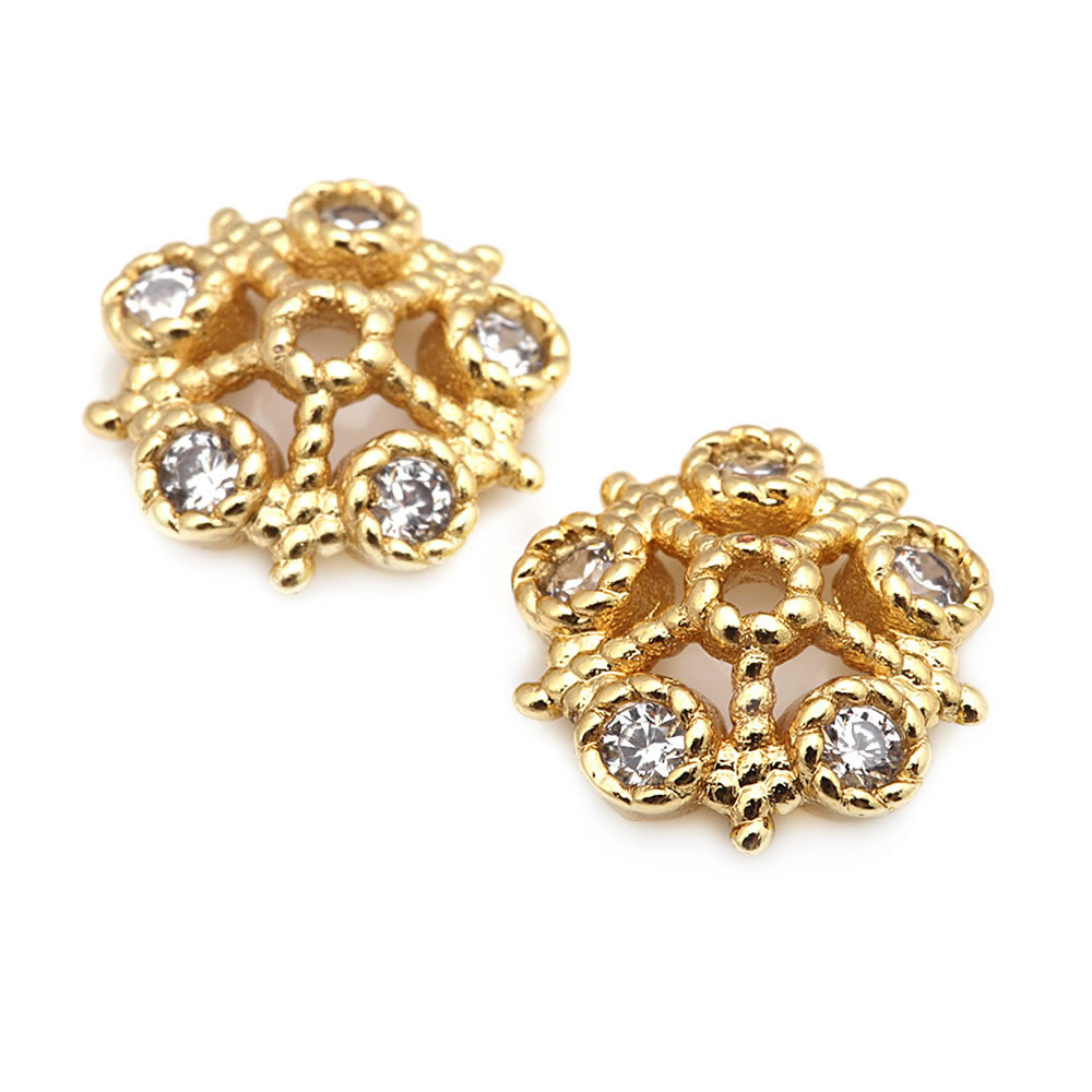 18K ゴールドカラー真鍮とジルコンフラワービーズキャップ高 - Flower Supply のレビューと価格