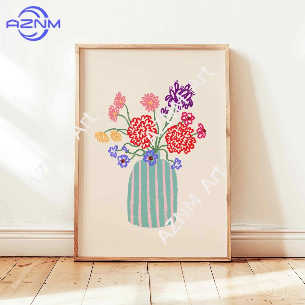 1/3 個抽象花瓶パステル花束ポスターレトロフラワーマーケッ - Florist Supply Vases のレビューと価格