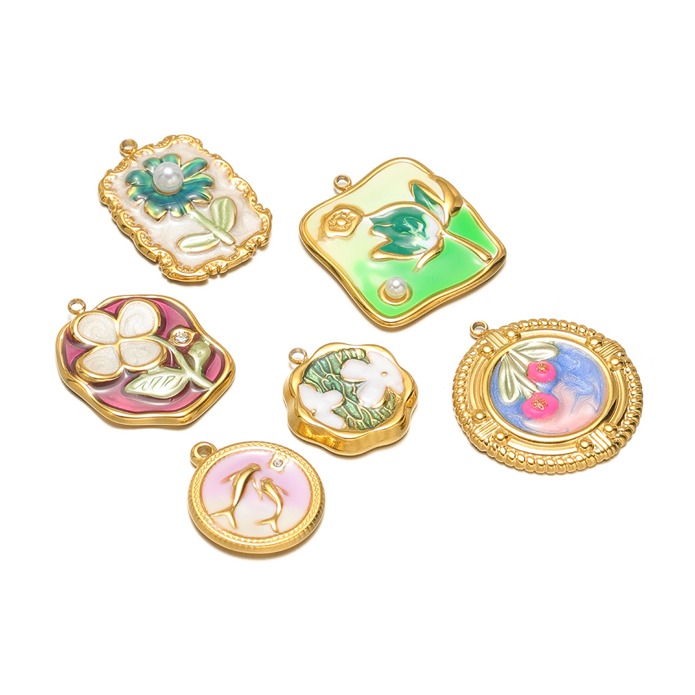 4 個ステンレス鋼エナメル花パールペンダント幾何チャーム D - Flower Supply のレビューと価格